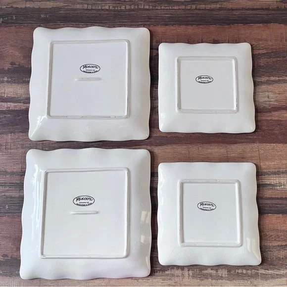 Maxcera Sketch Lemon Shabby Chic Dinner Desert Appetizer Square Plates Set of 4 - Picture 11 of 15